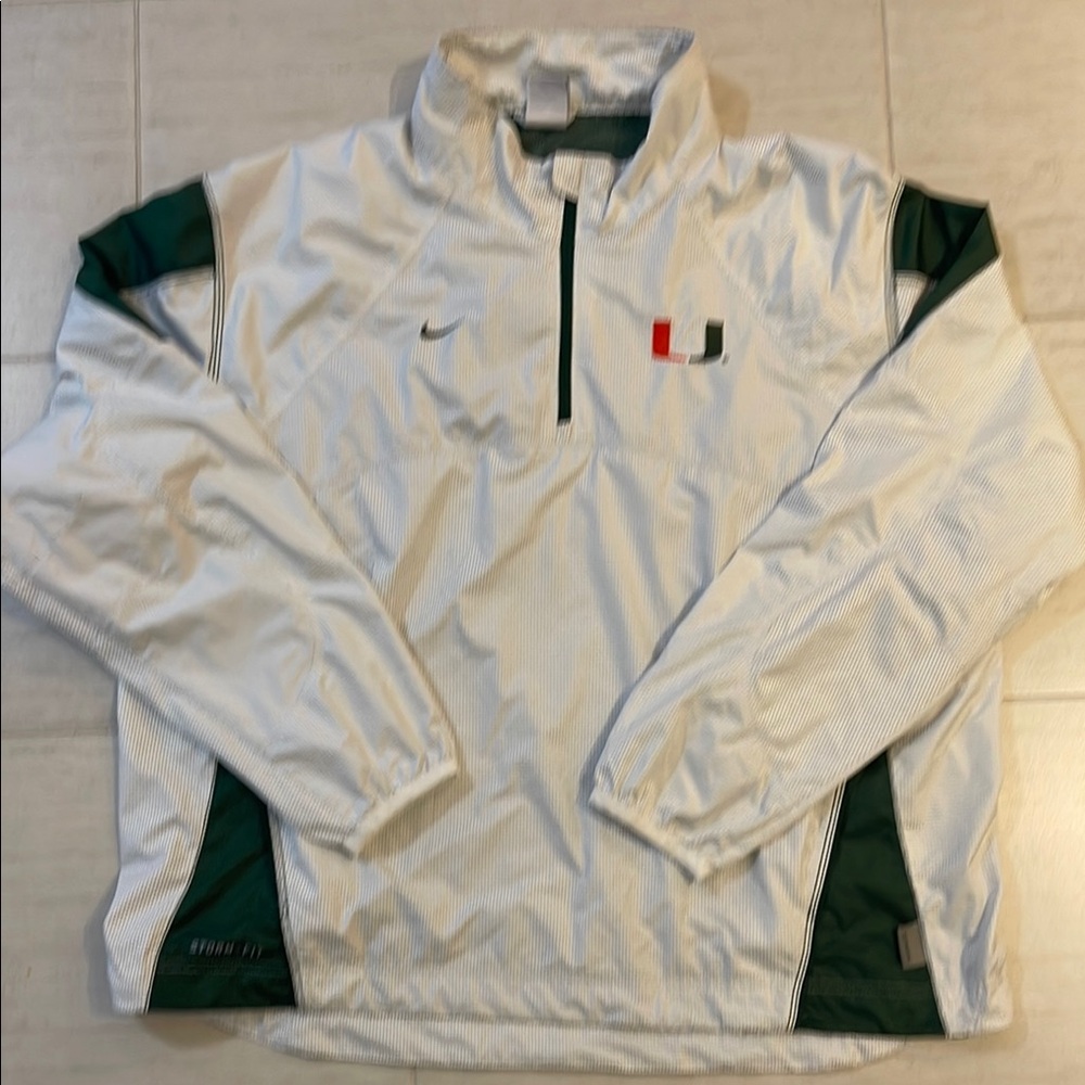 University of Miami Nike Storm Fit Anorak. Size XL, White and Green.